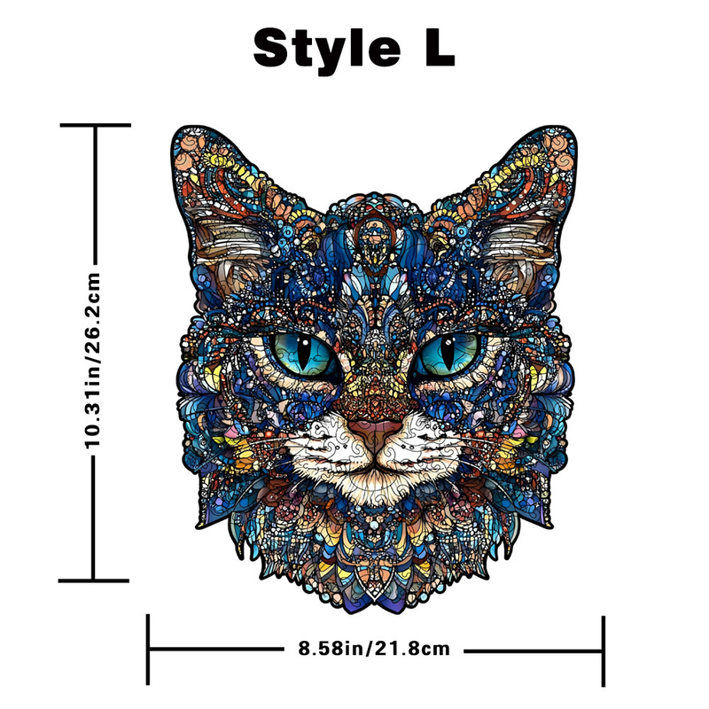 L Style Blue-Eyed Cat Wooden Jigsaw Puzzle -Irregular Animal Shaped Puzzle, Laser Cut 3D Craft, Stress Relief Brain Game Gift for Adults 14+