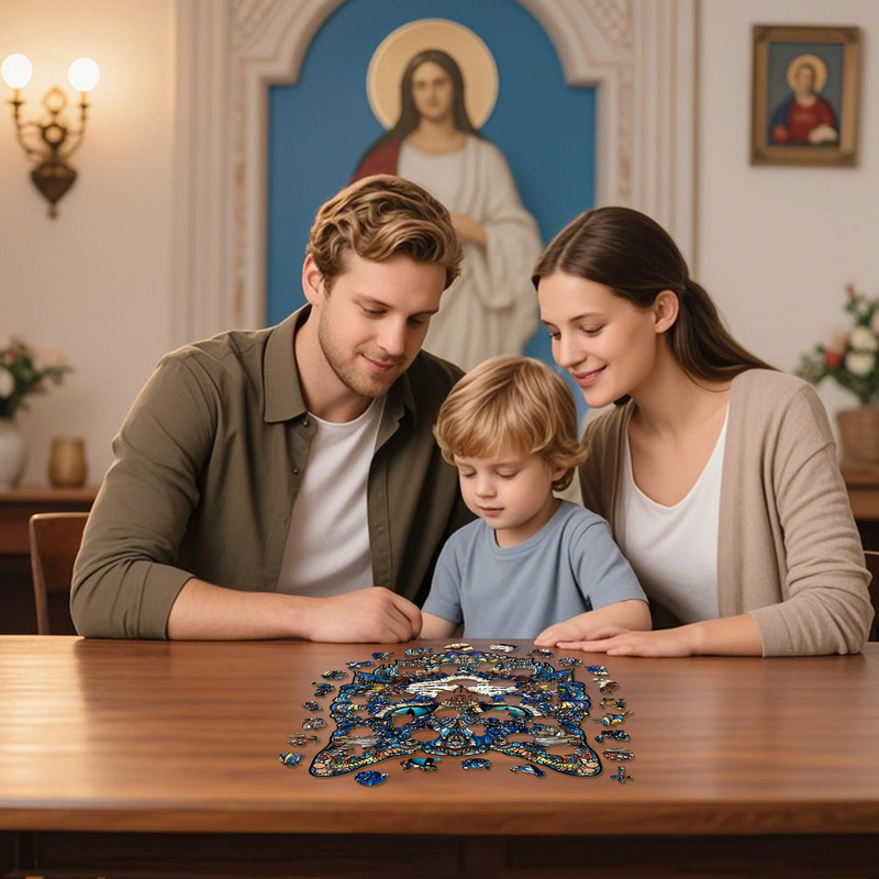 L Style Blue-Eyed Cat Wooden Jigsaw Puzzle -Irregular Animal Shaped Puzzle, Laser Cut 3D Craft, Stress Relief Brain Game Gift for Adults 14+