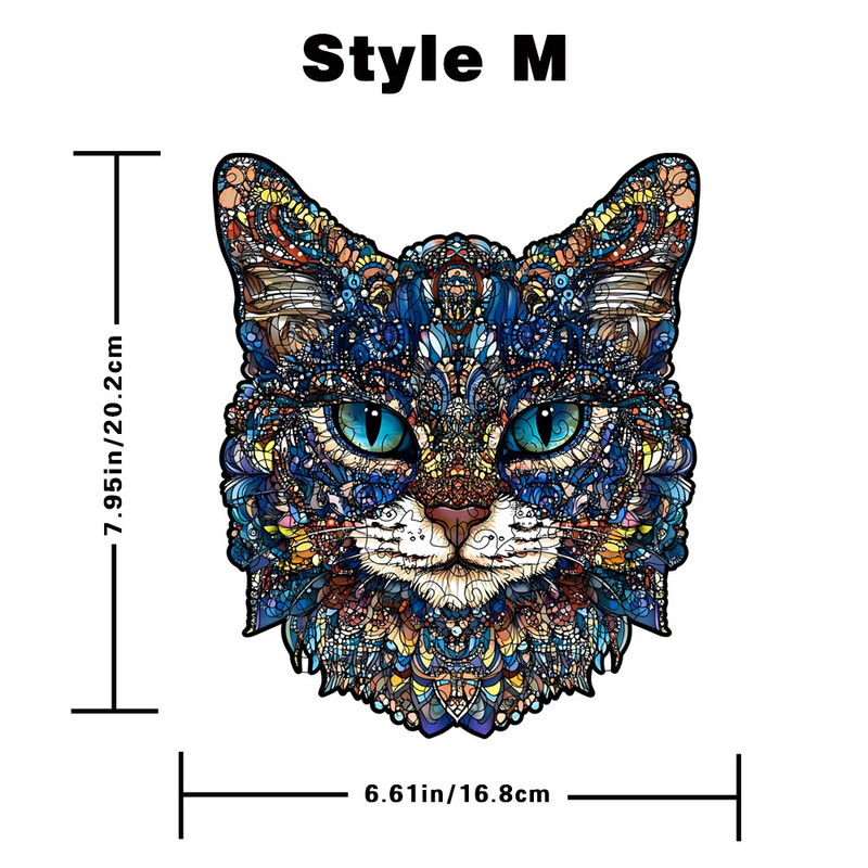 M Style Blue-Eyed Cat Wooden Jigsaw Puzzle -Irregular Animal Shaped Puzzle, Laser Cut 3D Craft, Stress Relief Brain Game Gift for Adults 14+