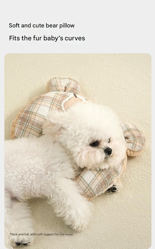 S size 2-Piece Plaid Apple Pet Blanket and Pillow Set - Soft Cotton Plush Sleeping Mat for Dogs and Cats, All-Season Reversible Cushion Bed with Cute Bear Pillow, Machine Washable Pet Bed Accessories