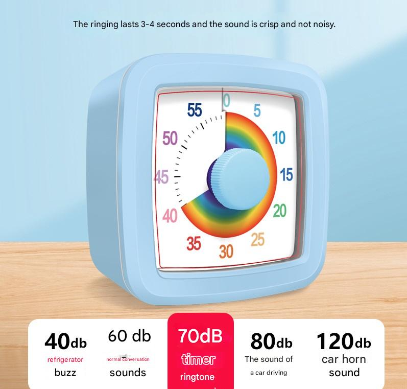 White Visual timer for children and the kitchen – a 60-minute rainbow countdown timer, silent operation, suitable for cooking, studying, and everyday tasks. Battery powered (batteries not included), made of ABS plastic