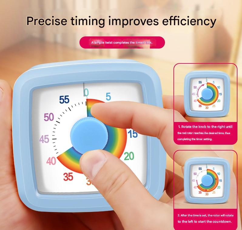 Orange Visual timer for children and the kitchen – a 60-minute rainbow countdown timer, silent operation, suitable for cooking, studying, and everyday tasks. Battery powered (batteries not included), made of ABS plastic