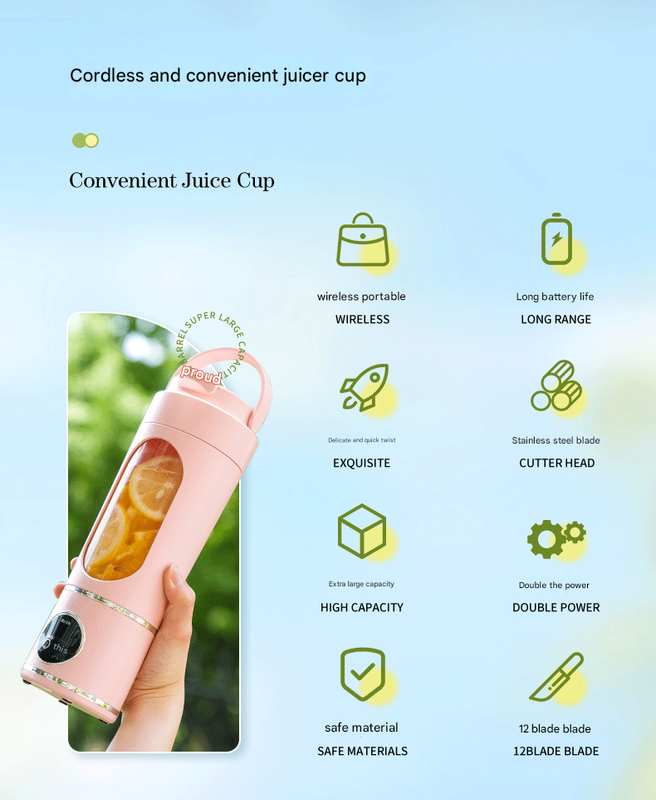 Black 3.7V Portable Blender 700ml Wireless Juicer Cup - 12 Blade USB Rechargeable Smoothie Maker with LED Display - Personal Fruit Mixer with Safety Lock - BPA Free Travel Blender for Home Office Outdoor