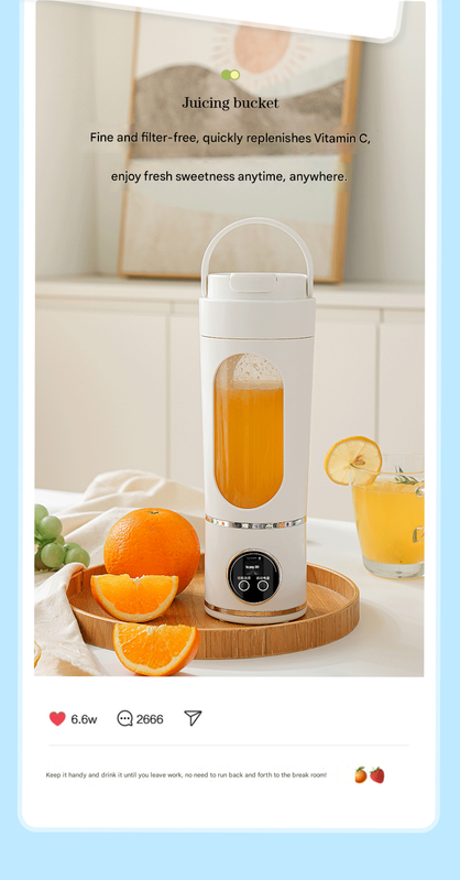 White 7.4V Portable Blender 700ml Wireless Juicer Cup - 12 Blade USB Rechargeable Smoothie Maker with LED Display - Personal Fruit Mixer with Safety Lock - BPA Free Travel Blender for Home Office Outdoor