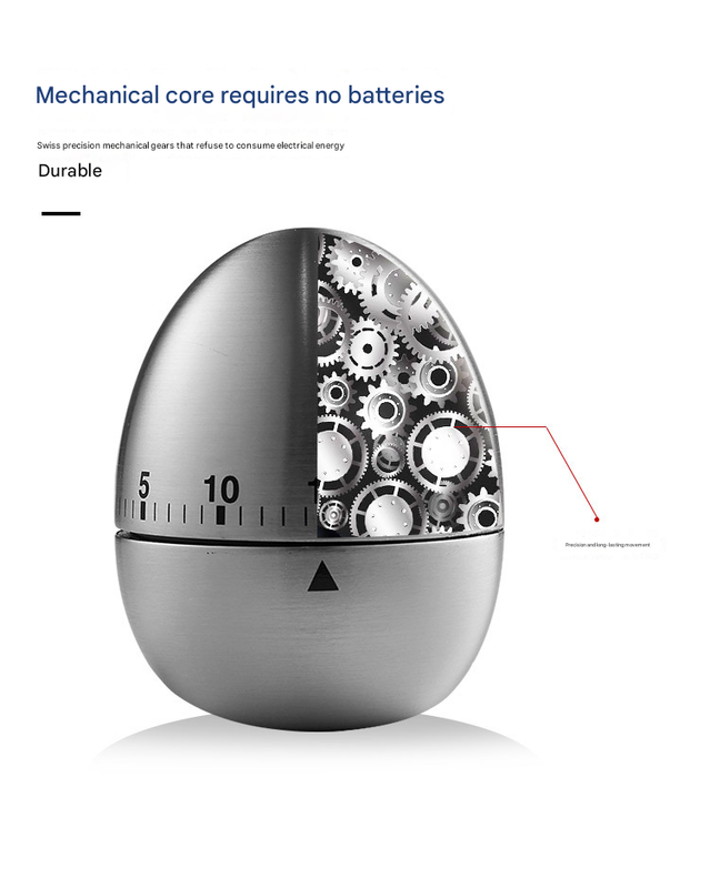 Apple Shape Stainless Steel Kitchen Timer Mechanical Cooking Timer -  Wind-Up 60 Minute Countdown Timer - Loud Ring 72dB Baking Tool with Non-Slip Base - Battery-Free Analog Timer for Home Office