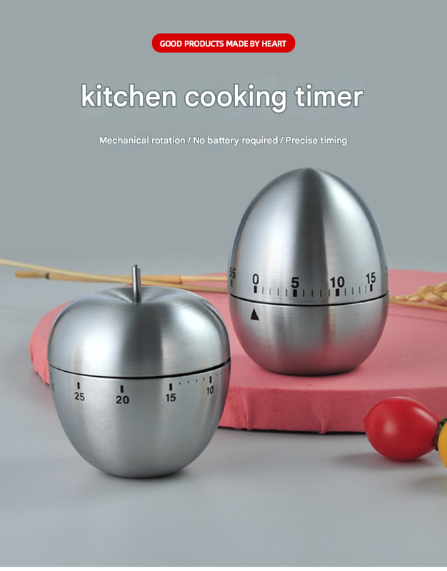 Egg Shape Stainless Steel Kitchen Timer Mechanical Cooking Timer -  Wind-Up 60 Minute Countdown Timer - Loud Ring 72dB Baking Tool with Non-Slip Base - Battery-Free Analog Timer for Home Office