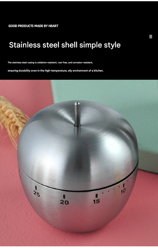 2-piece Apple and Egg Shape Stainless Steel Kitchen Timer Mechanical Cooking Timer -  Wind-Up 60 Minute Countdown Timer - Loud Ring 72dB Baking Tool with Non-Slip Base - Battery-Free Analog Timer for Home Office