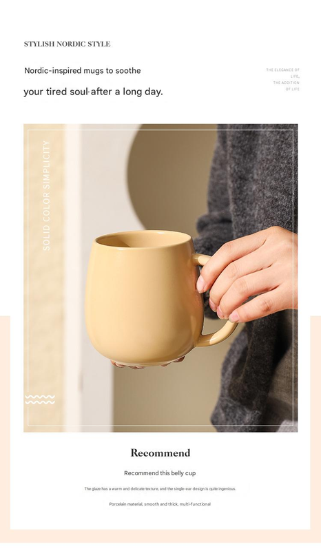 Blue Premium Macaron Ceramic Coffee Mug Set - 500ml Large Capacity Belly Cup with Underglaze Finish, Minimalist Nordic Style Porcelain Mug for Coffee, Tea, Milk and Oatmeal