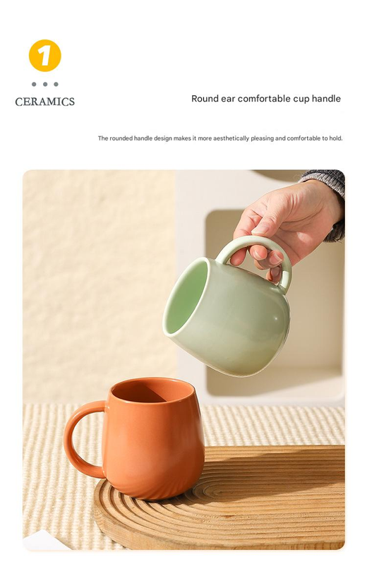 Blue Premium Macaron Ceramic Coffee Mug Set - 500ml Large Capacity Belly Cup with Underglaze Finish, Minimalist Nordic Style Porcelain Mug for Coffee, Tea, Milk and Oatmeal