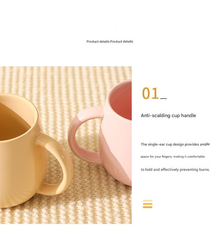 Orange Premium Macaron Ceramic Coffee Mug Set - 500ml Large Capacity Belly Cup with Underglaze Finish, Minimalist Nordic Style Porcelain Mug for Coffee, Tea, Milk and Oatmeal