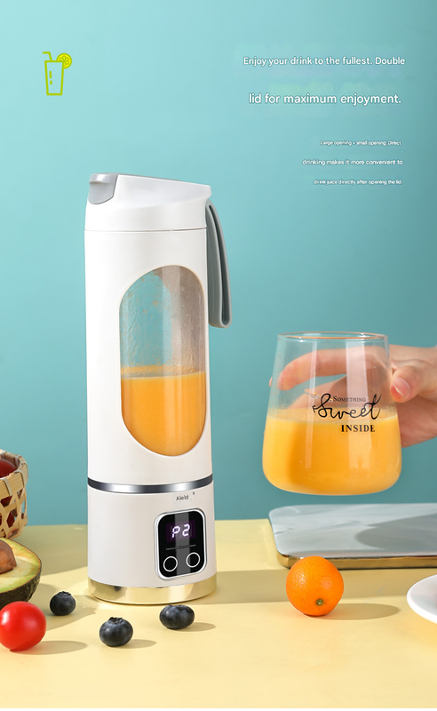 Purple 7.4V Portable Blender Smoothie Maker 450ml Wireless Rechargeable Juicer Cup with 12-Blade Stainless Steel Cutter, LED Digital Display, USB Charging Personal Blender for Travel Gym Office Home