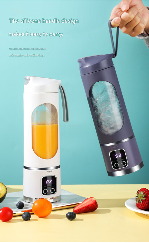 Green 7.4V Portable Blender Smoothie Maker 450ml Wireless Rechargeable Juicer Cup with 12-Blade Stainless Steel Cutter, LED Digital Display, USB Charging Personal Blender for Travel Gym Office Home