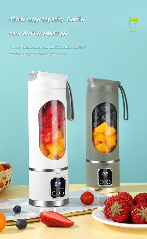 2-piece White and Green 7.4V Portable Blender Smoothie Maker 450ml Wireless Rechargeable Juicer Cup with 12-Blade Stainless Steel Cutter, LED Digital Display, USB Charging Personal Blender for Travel Gym Office Home