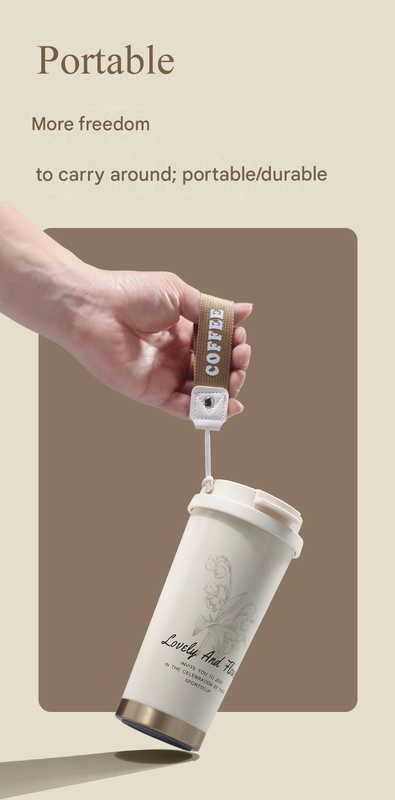 Red 316 Stainless Steel Insulated Coffee Tumbler 500ml  with Dual-Use Lid, Lily of the Valley Design, Leak-Proof Sip and Straw, BPA-Free Thermal Cup for Hot Cold Beverages