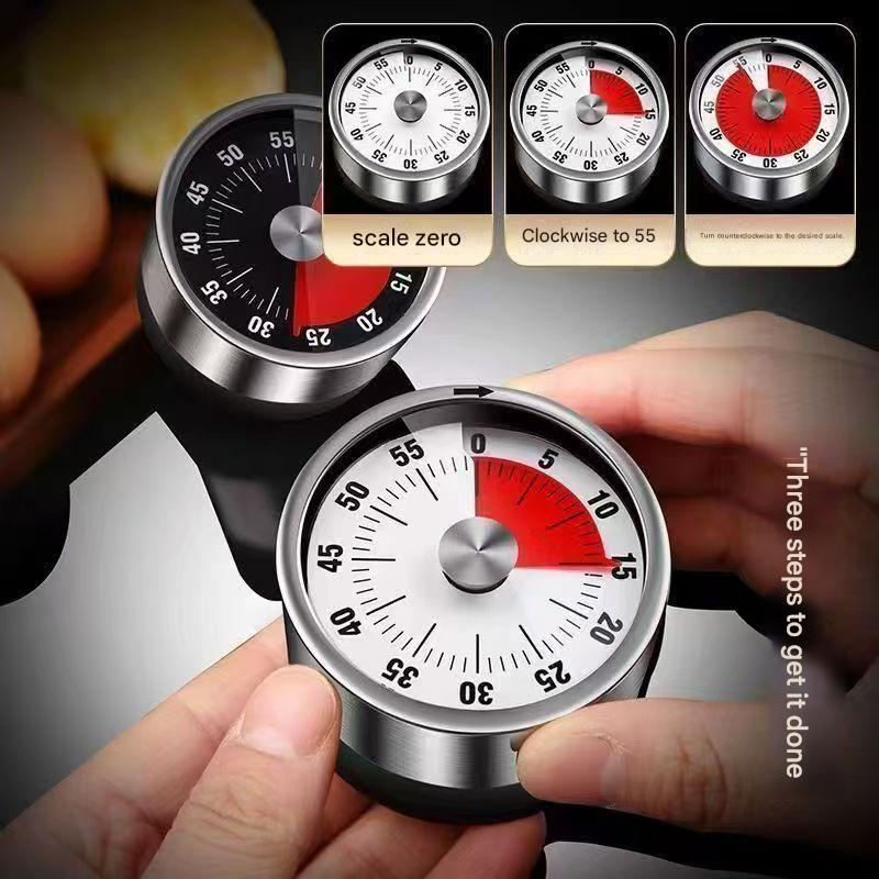 Black Stainless Steel Magnetic Kitchen Timer - 60 Minute Mechanical Countdown Timer with Loud Alarm, No Battery Required - Perfect for Cooking, Baking, Study & Time Management