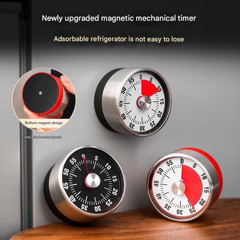 Red Stainless Steel Magnetic Kitchen Timer - 60 Minute Mechanical Countdown Timer with Loud Alarm, No Battery Required - Perfect for Cooking, Baking, Study & Time Management
