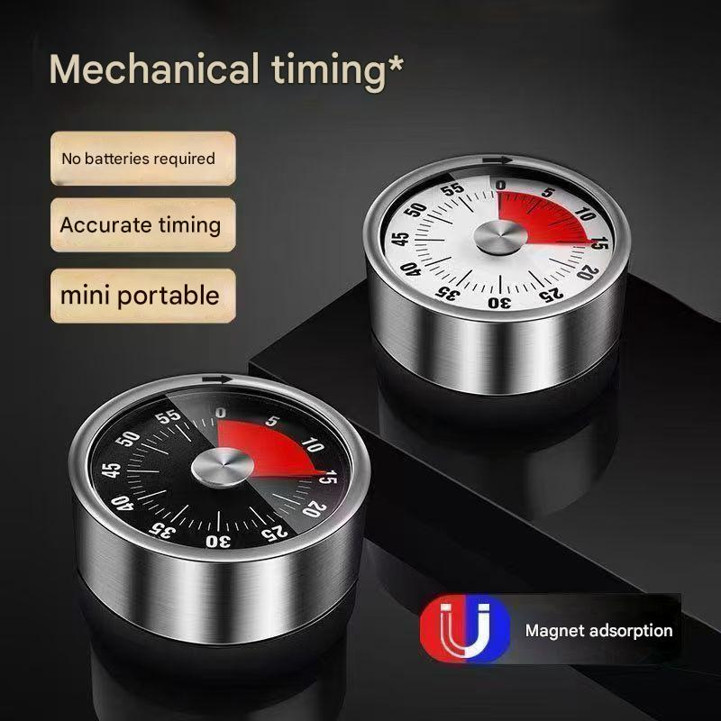 Red Stainless Steel Magnetic Kitchen Timer - 60 Minute Mechanical Countdown Timer with Loud Alarm, No Battery Required - Perfect for Cooking, Baking, Study & Time Management