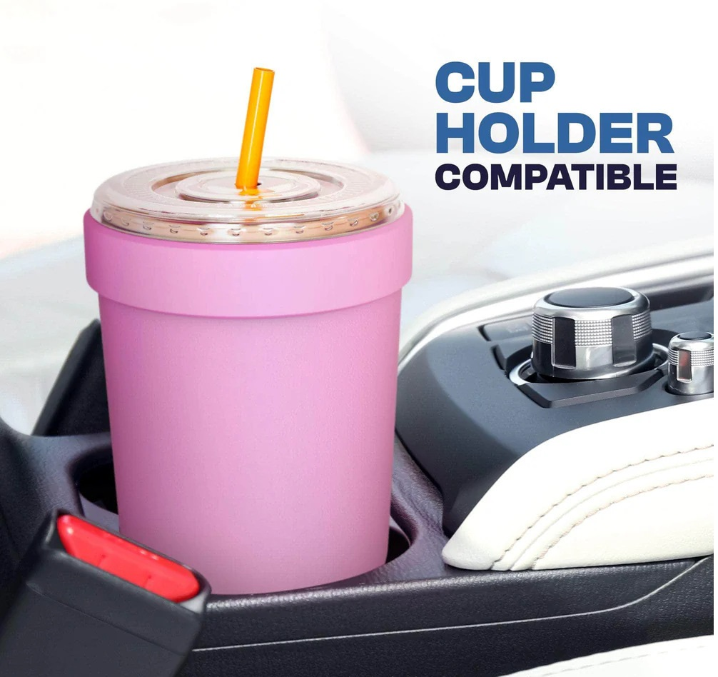 2-piece Black and Pink 30oz Stainless Steel Tumbler with Universal Cup Insulator - Double Wall Vacuum Insulated Coffee Cup, Cup Holder Friendly, Keeps Drinks Cold for 12 Hours