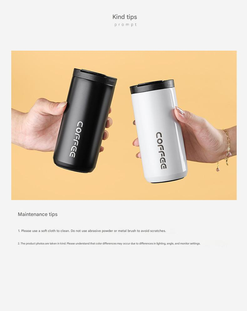 White Stainless Steel Coffee Mug 500ml Vacuum Insulated Travel Cup 8 Hours Heat Retention Leak-Proof Lid 304 Food-Grade Steel Portable Office Car Tumbler Reusable Gift Cup