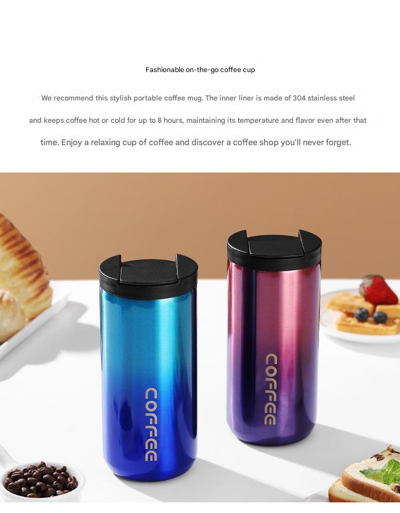 Gradient Red Stainless Steel Coffee Mug 500ml Vacuum Insulated Travel Cup 8 Hours Heat Retention Leak-Proof Lid 304 Food-Grade Steel Portable Office Car Tumbler Reusable Gift Cup