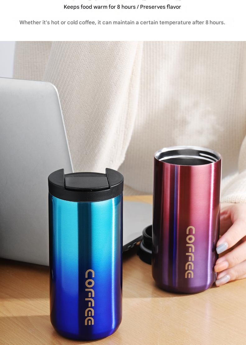 Gradient Red Stainless Steel Coffee Mug 500ml Vacuum Insulated Travel Cup 8 Hours Heat Retention Leak-Proof Lid 304 Food-Grade Steel Portable Office Car Tumbler Reusable Gift Cup