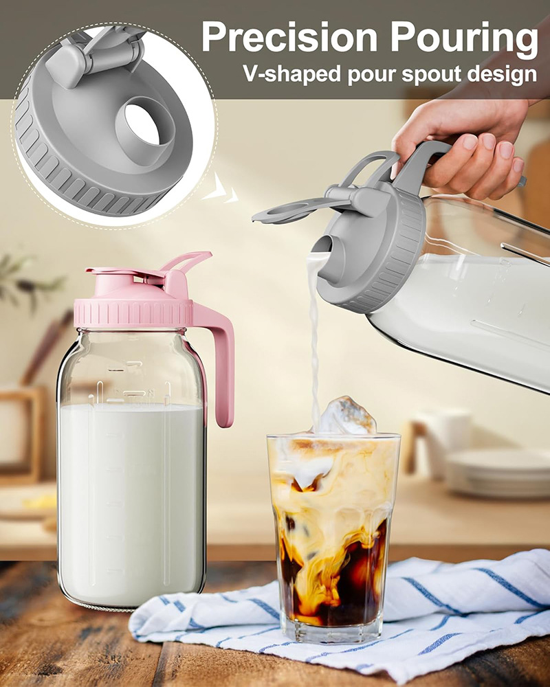 Orange Glass Mason Jar Pitcher 32oz with Flip Lid Pour Spout Milk Jug Leak-Proof Airtight Seal Wide Mouth Beverage Container Cold Brew Coffee Iced Tea Juice Milk Dispenser Fridge Storage