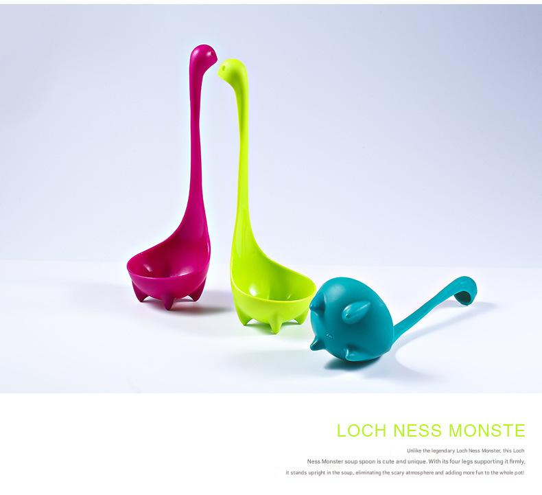 Blue Nessie Ladle Loch Ness Monster Soup Spoon Cute Dinosaur Shaped Standing Ladle Food-Grade Nylon Kitchen Utensil  Handle Heat Resistant 0-120C Funny Cooking Gadget Gift for Home Cooks