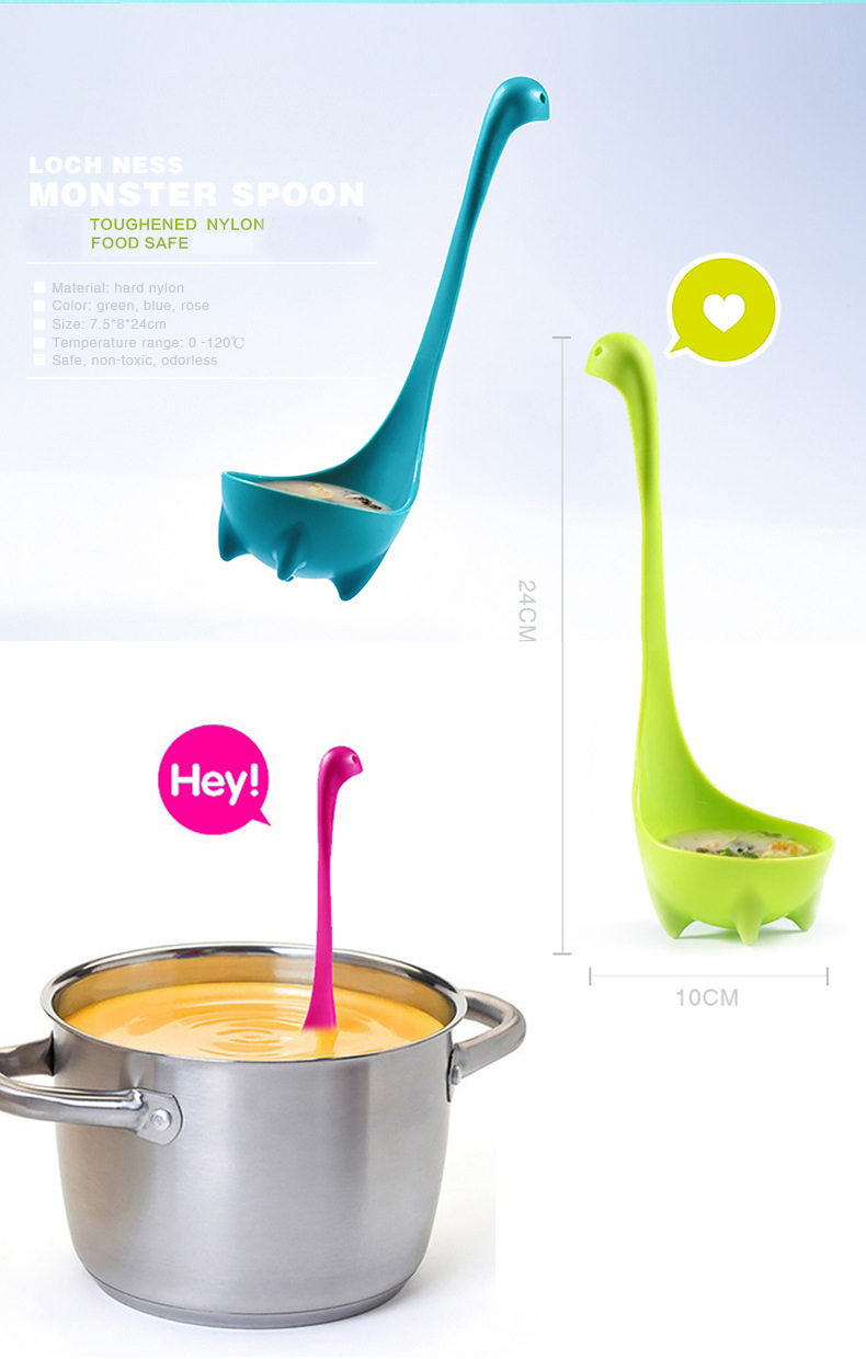 Red Nessie Ladle Loch Ness Monster Soup Spoon Cute Dinosaur Shaped Standing Ladle Food-Grade Nylon Kitchen Utensil  Handle Heat Resistant 0-120C Funny Cooking Gadget Gift for Home Cooks