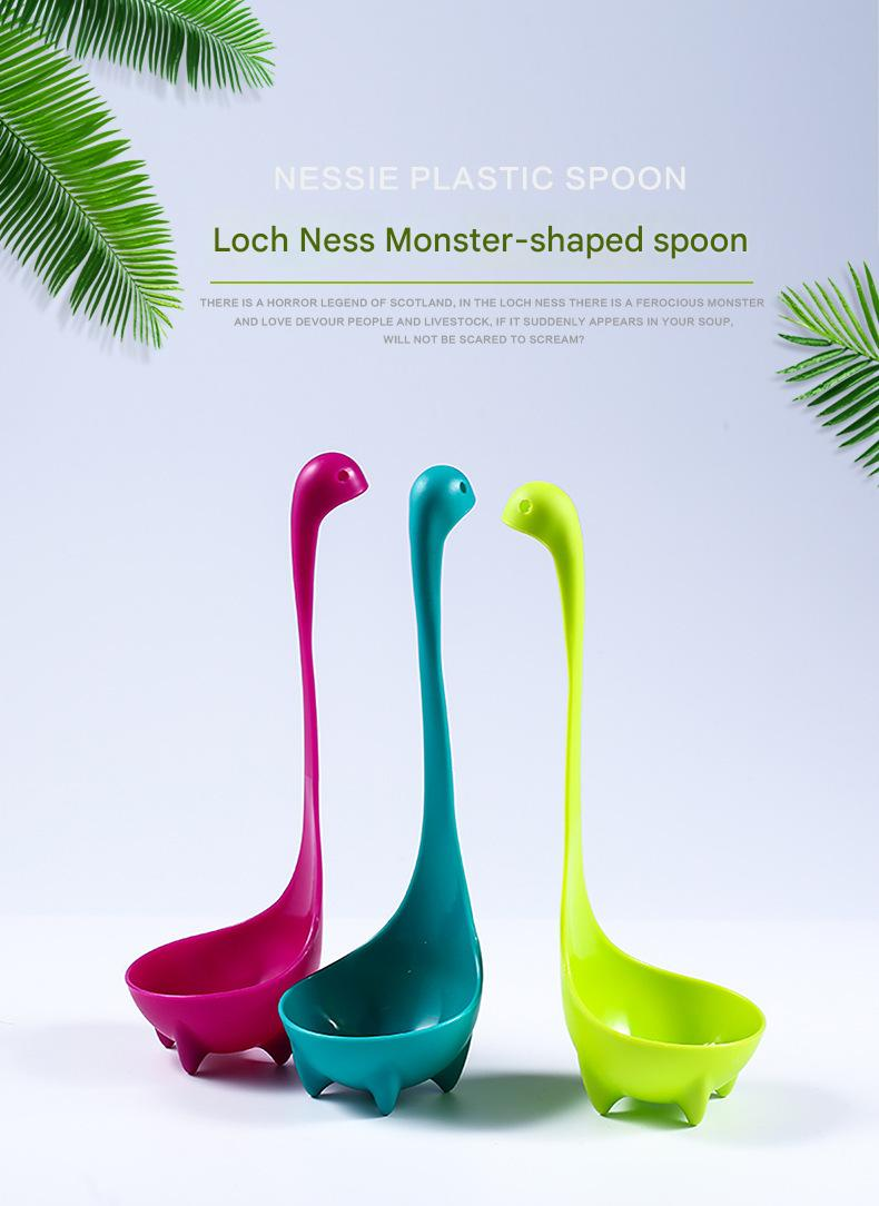 3-piece Blue and Red and Green Nessie Ladle Loch Ness Monster Soup Spoon Cute Dinosaur Shaped Standing Ladle Food-Grade Nylon Kitchen Utensil  Handle Heat Resistant 0-120C Funny Cooking Gadget Gift for Home Cooks