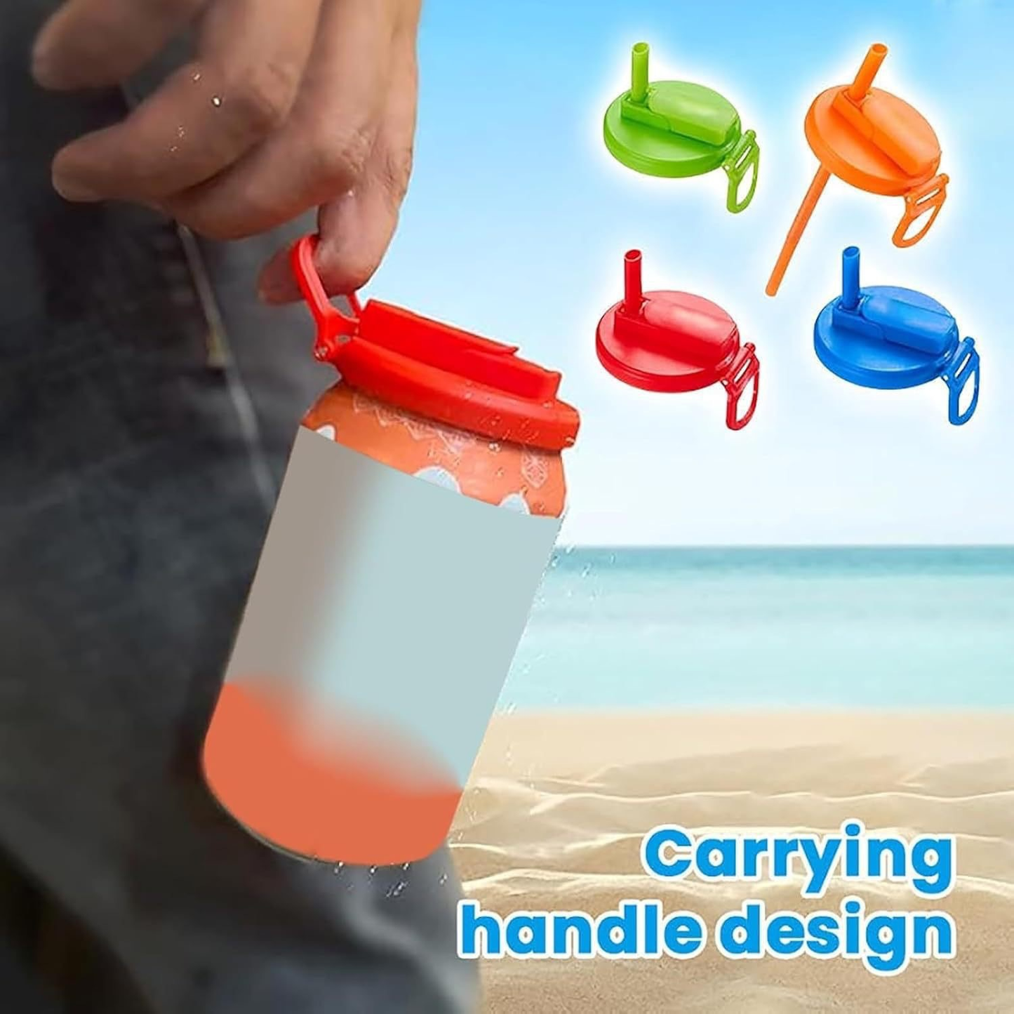 Green Reusable Soda Can Lid with Straw and Carrying Handle - Spill-Proof Plastic Can Cover for Standard 2.13 Inch Cans, Portable Beverage Protector with Flip-Top Design, BPA-Free Drink Can Converter for Outdoor Parties BBQs Camping