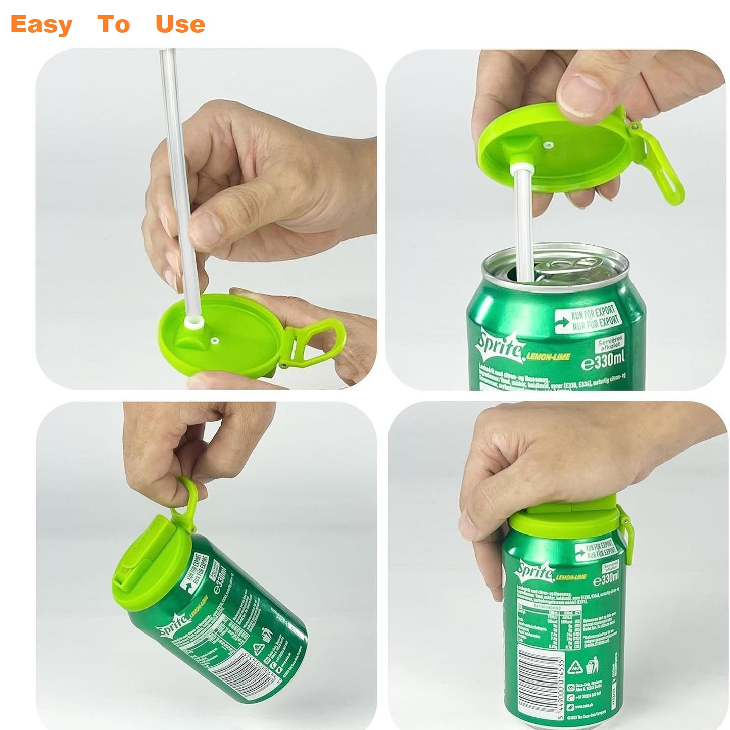 Green Reusable Soda Can Lid with Straw and Carrying Handle - Spill-Proof Plastic Can Cover for Standard 2.13 Inch Cans, Portable Beverage Protector with Flip-Top Design, BPA-Free Drink Can Converter for Outdoor Parties BBQs Camping