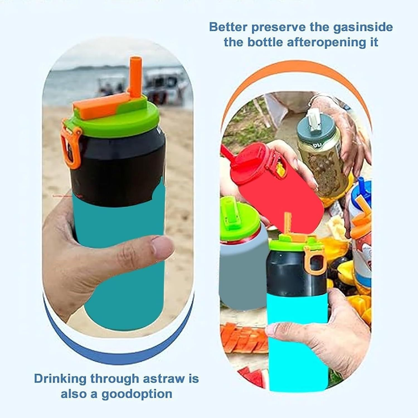 Blue Reusable Soda Can Lid with Straw and Carrying Handle - Spill-Proof Plastic Can Cover for Standard 2.13 Inch Cans, Portable Beverage Protector with Flip-Top Design, BPA-Free Drink Can Converter for Outdoor Parties BBQs Camping