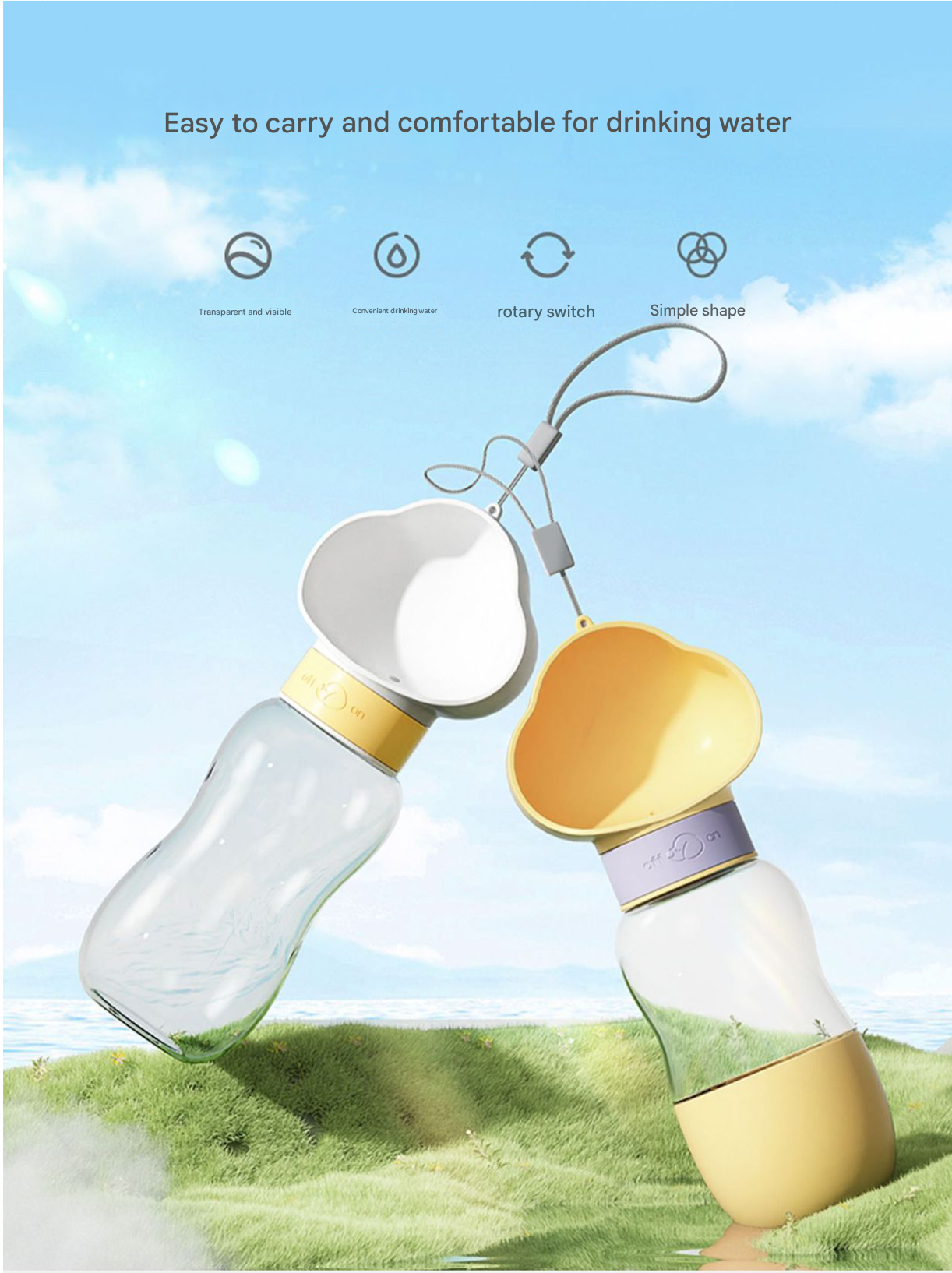 White 600ml Portable Dog Water Bottle  - Leak-Proof Pet Travel Water Dispenser, Cloud-Shaped Drinking Bowl, Twist-to-Dispense Design, BPA-Free HIPS/PET Material for Walking Hiking Travel