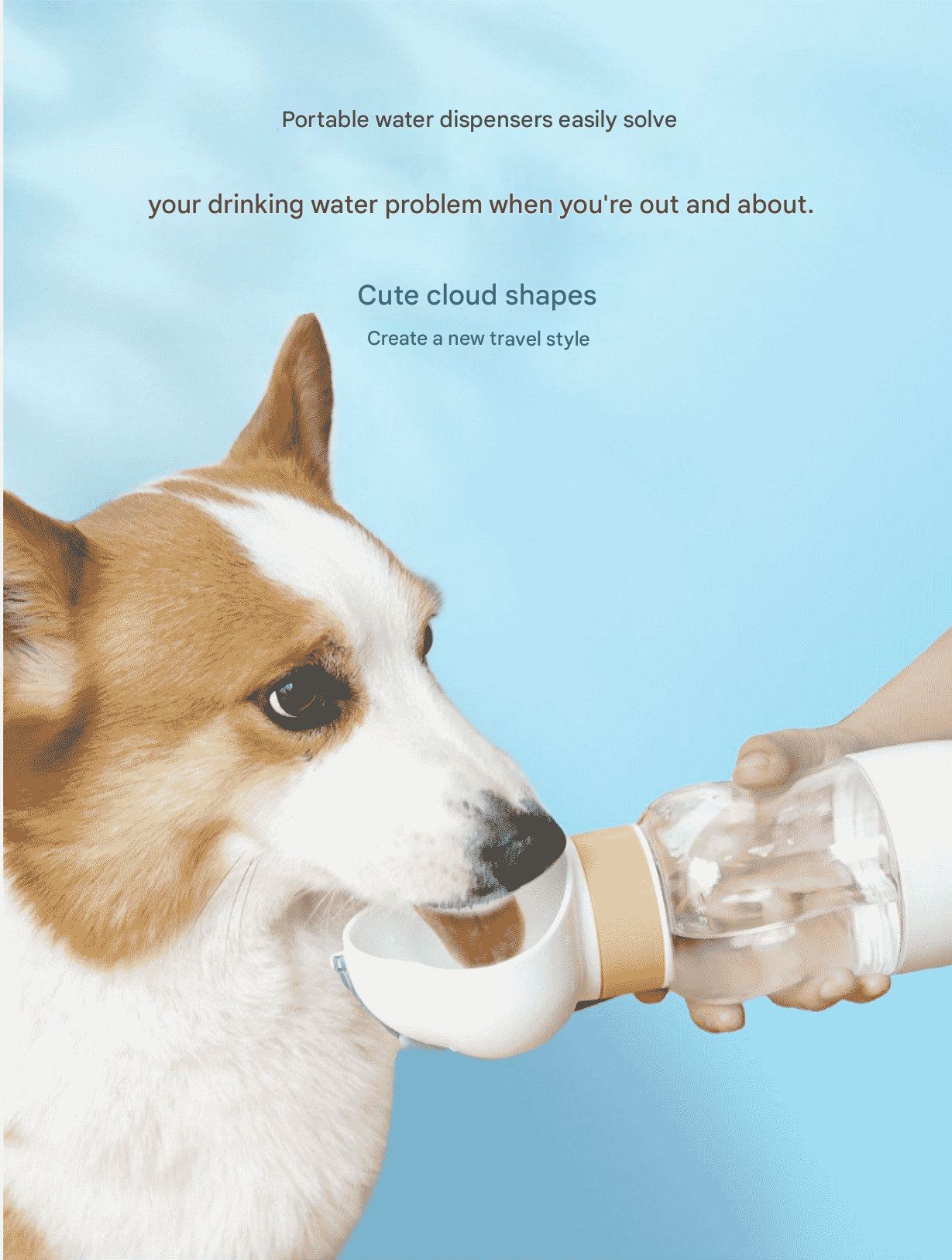 Yellow  Portable Dog Water Bottle with Food Container - 2-in-1 Leak-Proof Pet Travel Water Dispenser, Cloud-Shaped Drinking Bowl, Twist-to-Dispense Design, BPA-Free HIPS/PET Material for Walking Hiking Travel