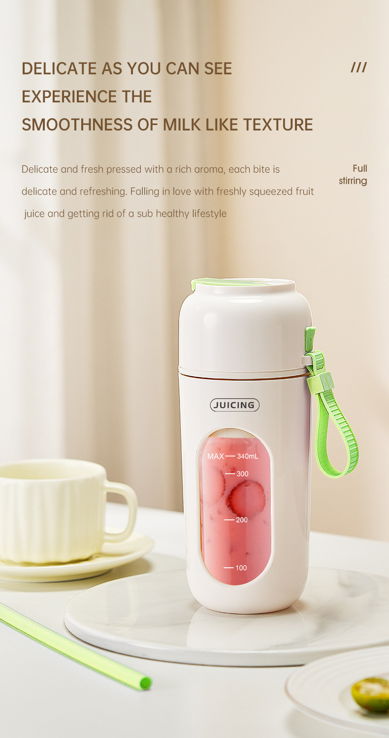 Green Portable Wireless Juicer Blender Cup - 350ml USB Rechargeable Personal Smoothie Maker with 12-Blade System, 40S Fast Extraction, BPA-Free Travel Juicing Cup for Home Office Gym Outdoor