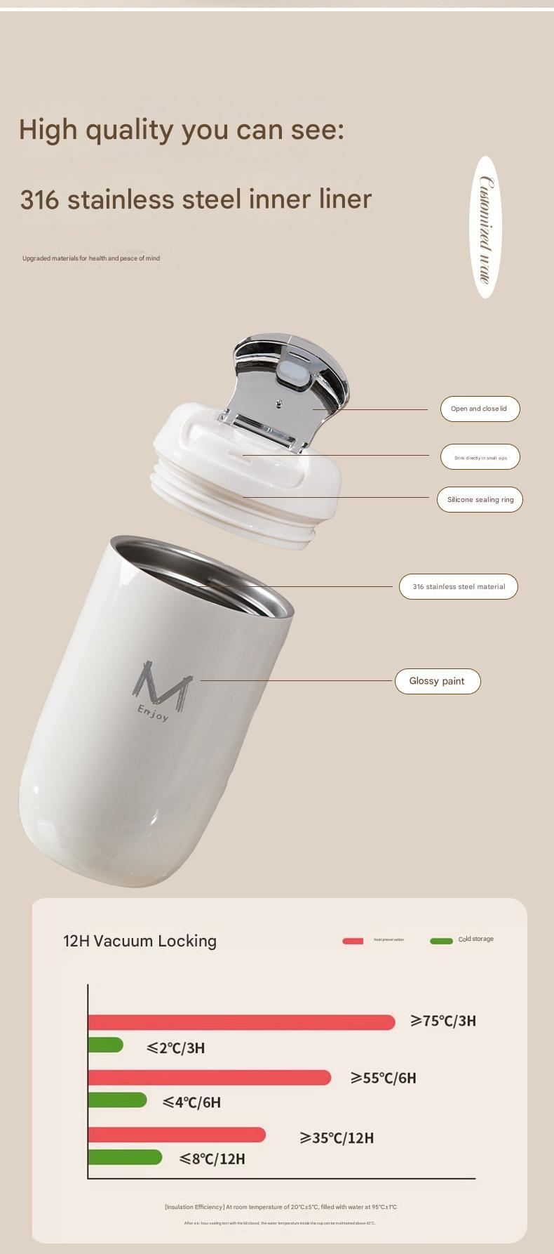 Pink Gift Box Set Premium 316 Stainless Steel Coffee Tumbler - 350ml Vacuum Insulated Travel Mug with Sip Lid, Leak-Proof Egg Shape Design, Hot & Cold Beverage Cup for Office Commute Outdoor Gift