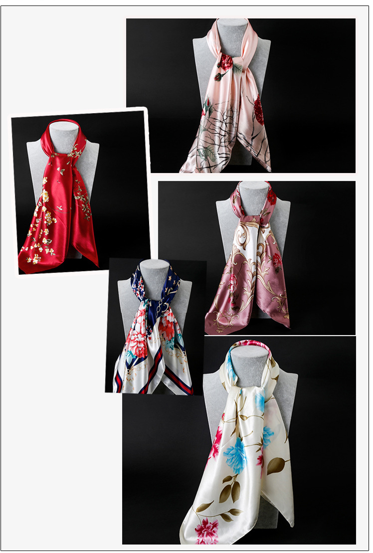 Pink Dragonfly and Lotus Flower Painting Elegant 90x90cm Satin Silk Scarf for Women - Double-Sided Printed Square Headscarf Shawl Wrap - Lightweight Versatile Fashion Accessory for Mother's Day Gift