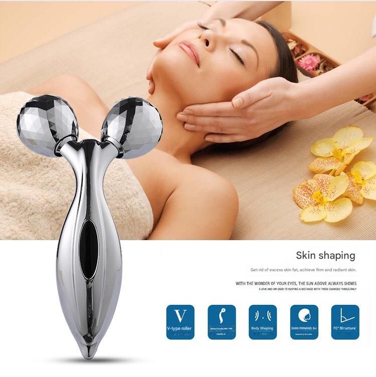 Aureate 3D Face Roller Massager V-Shaped Lifting Tool - Double Ball Facial Massage Device for Skin Tightening Wrinkle Reduction Jawline Contouring Beauty Care