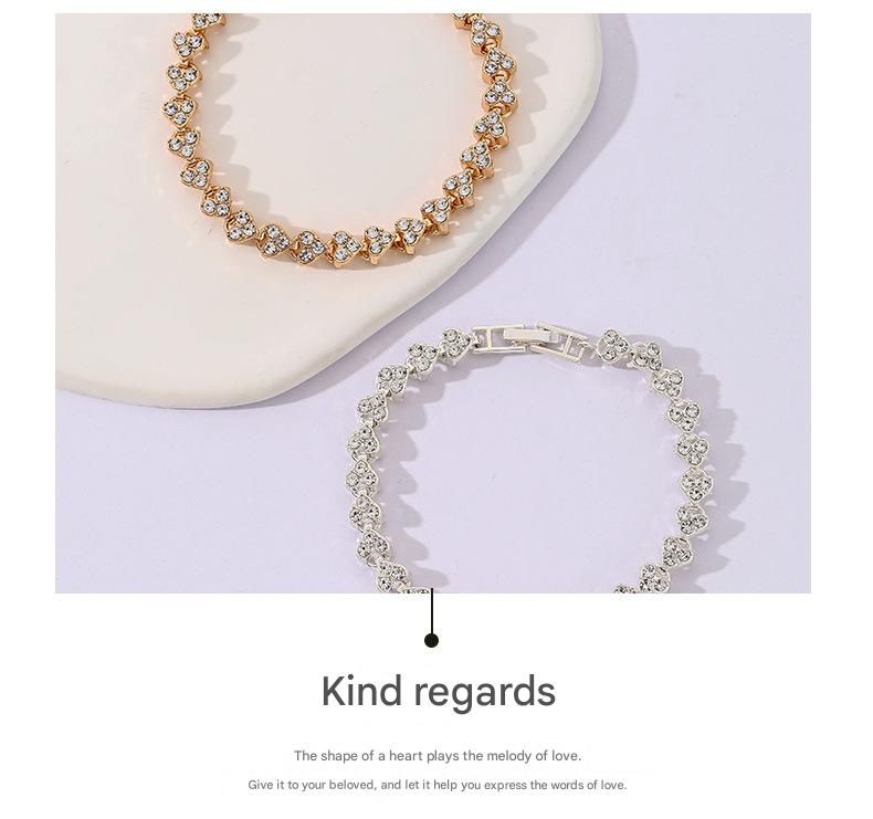 2-piece Aureate and  Rose Gold Luxury Crystal Heart Tennis Bracelet - European Roman Style Pave CZ Diamond Link Chain - Elegant Gold Silver Rose Gold Plated Fashion Jewelry for Women