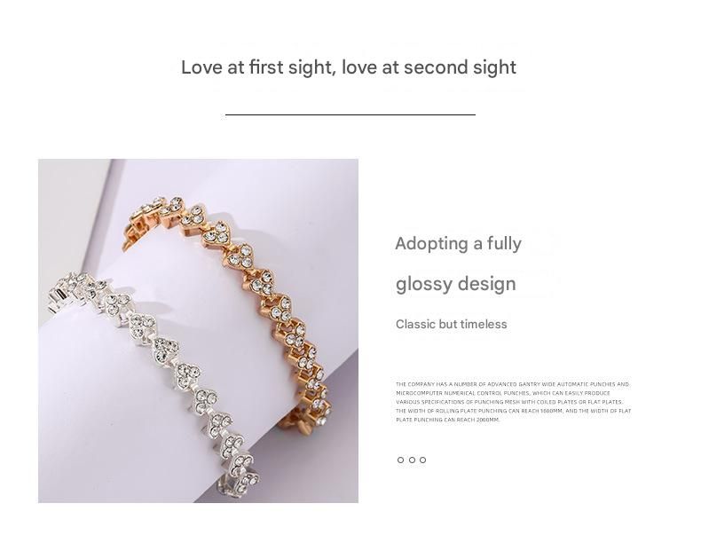 2-piece Silvery and  Rose Gold Luxury Crystal Heart Tennis Bracelet - European Roman Style Pave CZ Diamond Link Chain - Elegant Gold Silver Rose Gold Plated Fashion Jewelry for Women