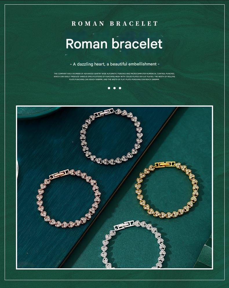 4-piece Aureate and  Silvery and Rose Gold and Dark silver Luxury Crystal Heart Tennis Bracelet - European Roman Style Pave CZ Diamond Link Chain - Elegant Gold Silver Rose Gold Plated Fashion Jewelry for Women