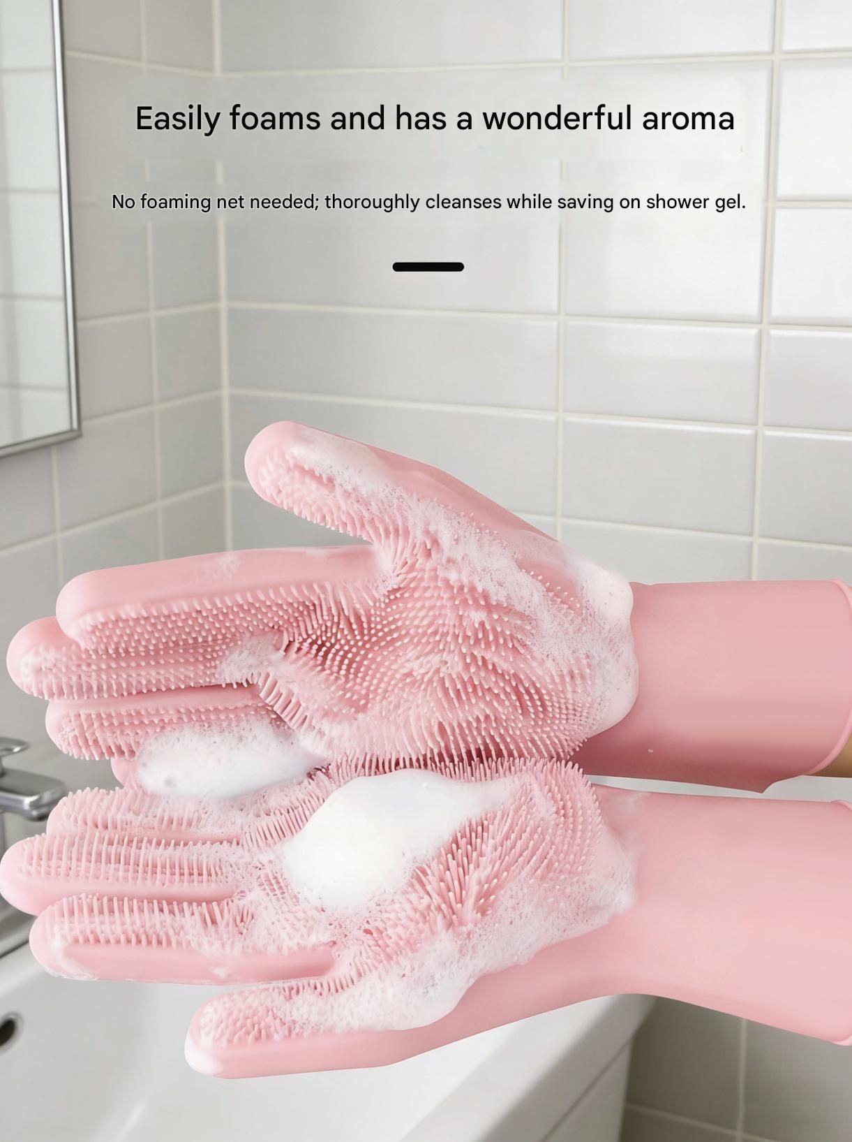 Green Silicone Pet Bathing Gloves - Pink Double-Sided Design for Cats and Dogs - Gentle Massage, Easy Lather, Durable and Waterproof, Ideal for Pet Grooming and Home Use