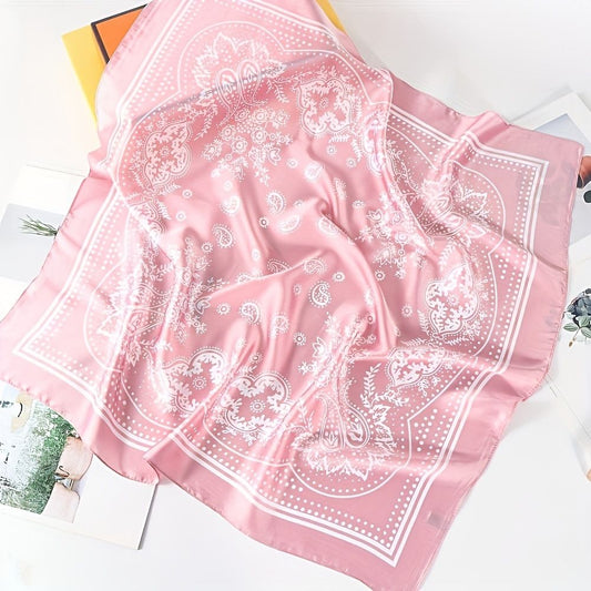 Pink and white Women's 70cm Square Scarf - Bohemian Paisley & Vintage Print Collection - Lightweight Satin Feel, Versatile Neck Tie, Head Wrap, Bag Accent, Everyday Elegance, Gift Ready
