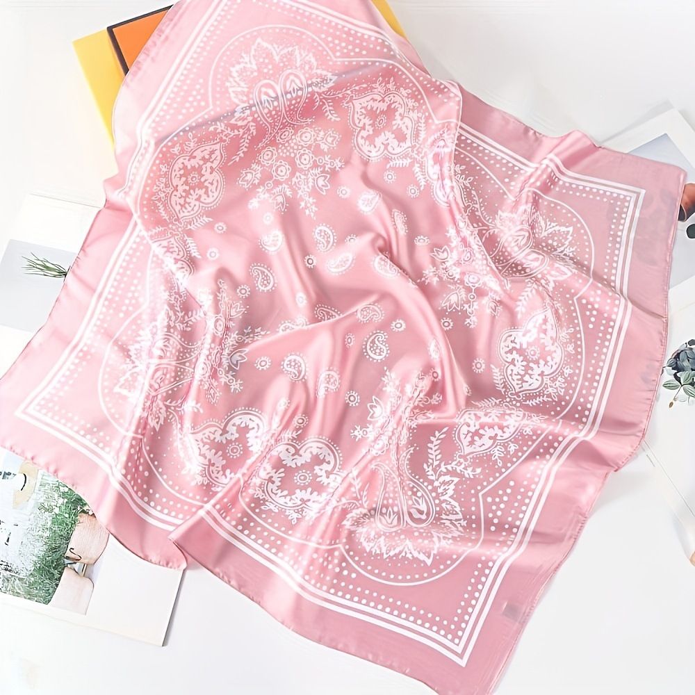 Red and white Women's 70cm Square Scarf - Bohemian Paisley & Vintage Print Collection - Lightweight Satin Feel, Versatile Neck Tie, Head Wrap, Bag Accent, Everyday Elegance, Gift Ready