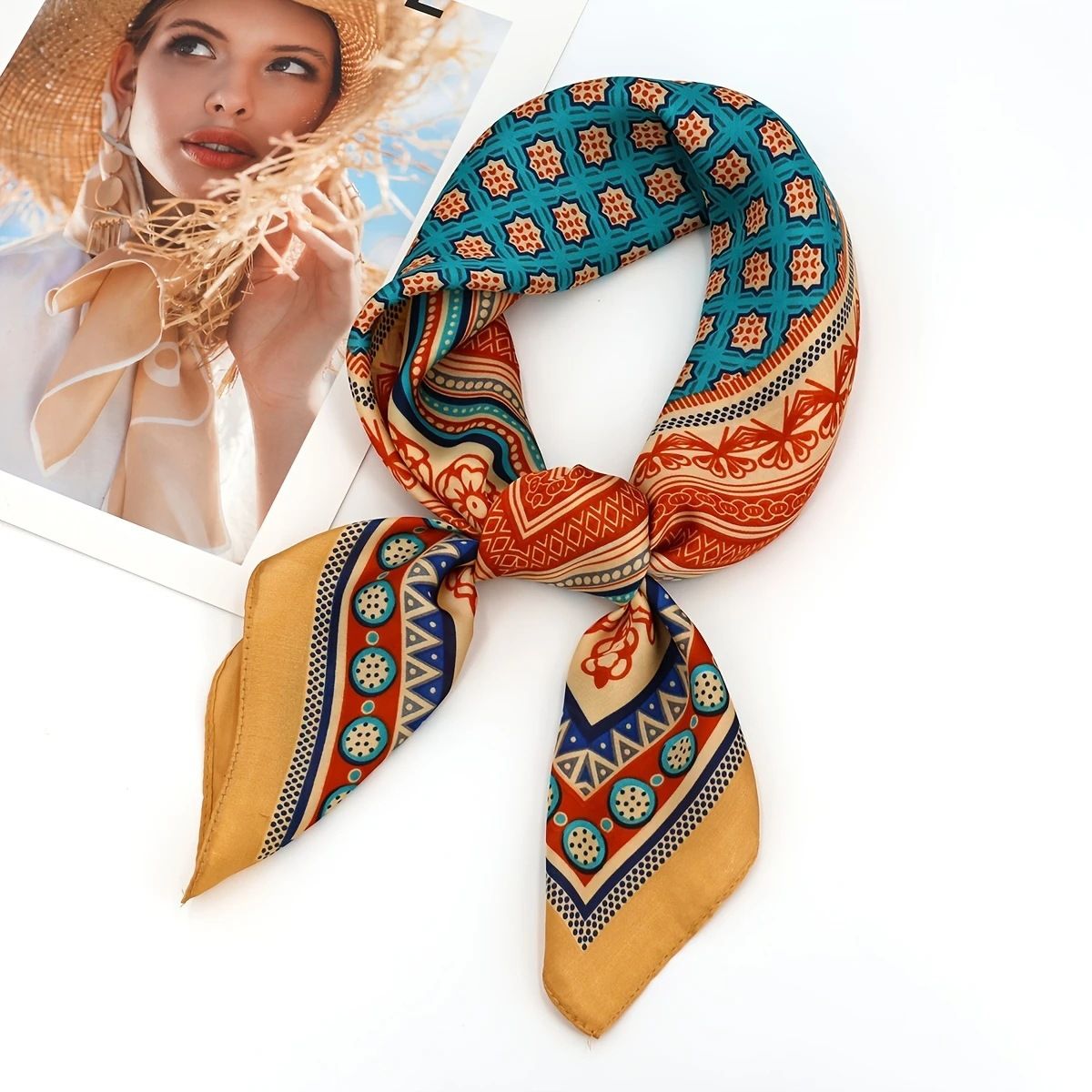 Bohemian Blue Women's 70cm Square Scarf - Bohemian Paisley & Vintage Print Collection - Lightweight Satin Feel, Versatile Neck Tie, Head Wrap, Bag Accent, Everyday Elegance, Gift Ready