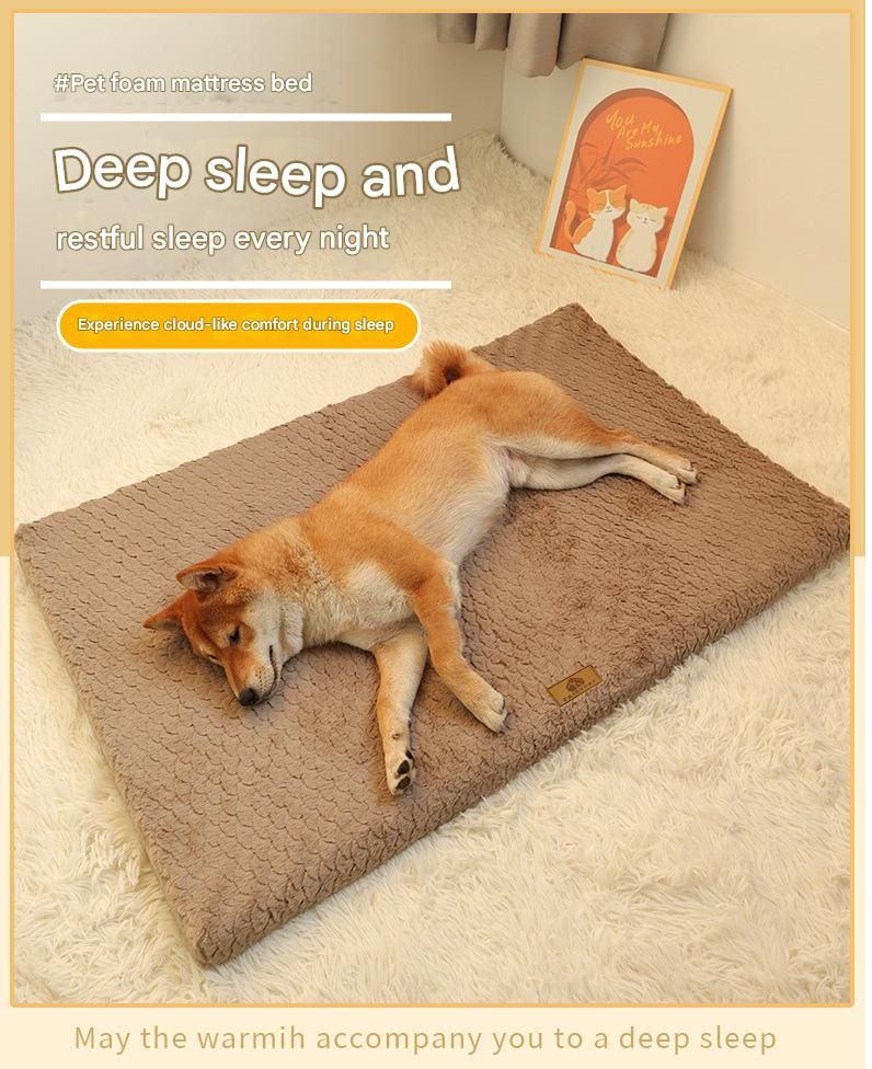 Pink S size Pet Dog Bed Mat - Plush Short Fur Cover with Wave Foam Padding - Washable Removable Cover, Non-Slip Base, Warm Winter Cushion for Dogs and Cats, Multiple Sizes