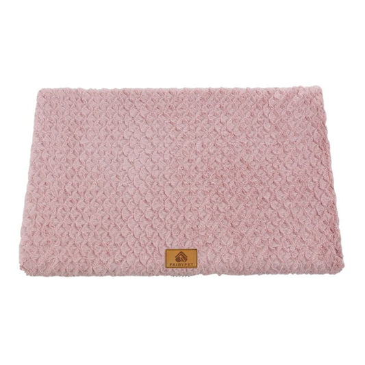 Pink M size Pet Dog Bed Mat - Plush Short Fur Cover with Wave Foam Padding - Washable Removable Cover, Non-Slip Base, Warm Winter Cushion for Dogs and Cats, Multiple Sizes