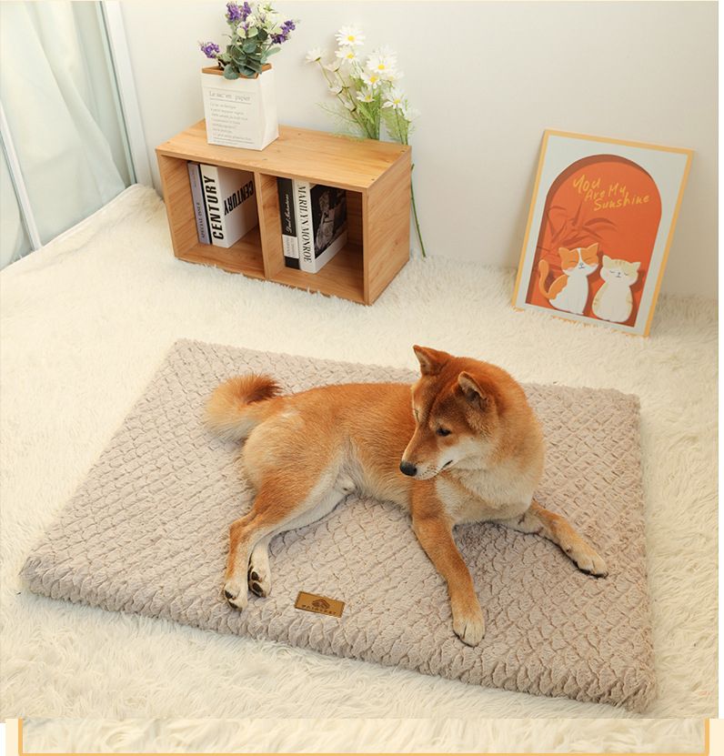Pink XXL size Pet Dog Bed Mat - Plush Short Fur Cover with Wave Foam Padding - Washable Removable Cover, Non-Slip Base, Warm Winter Cushion for Dogs and Cats, Multiple Sizes