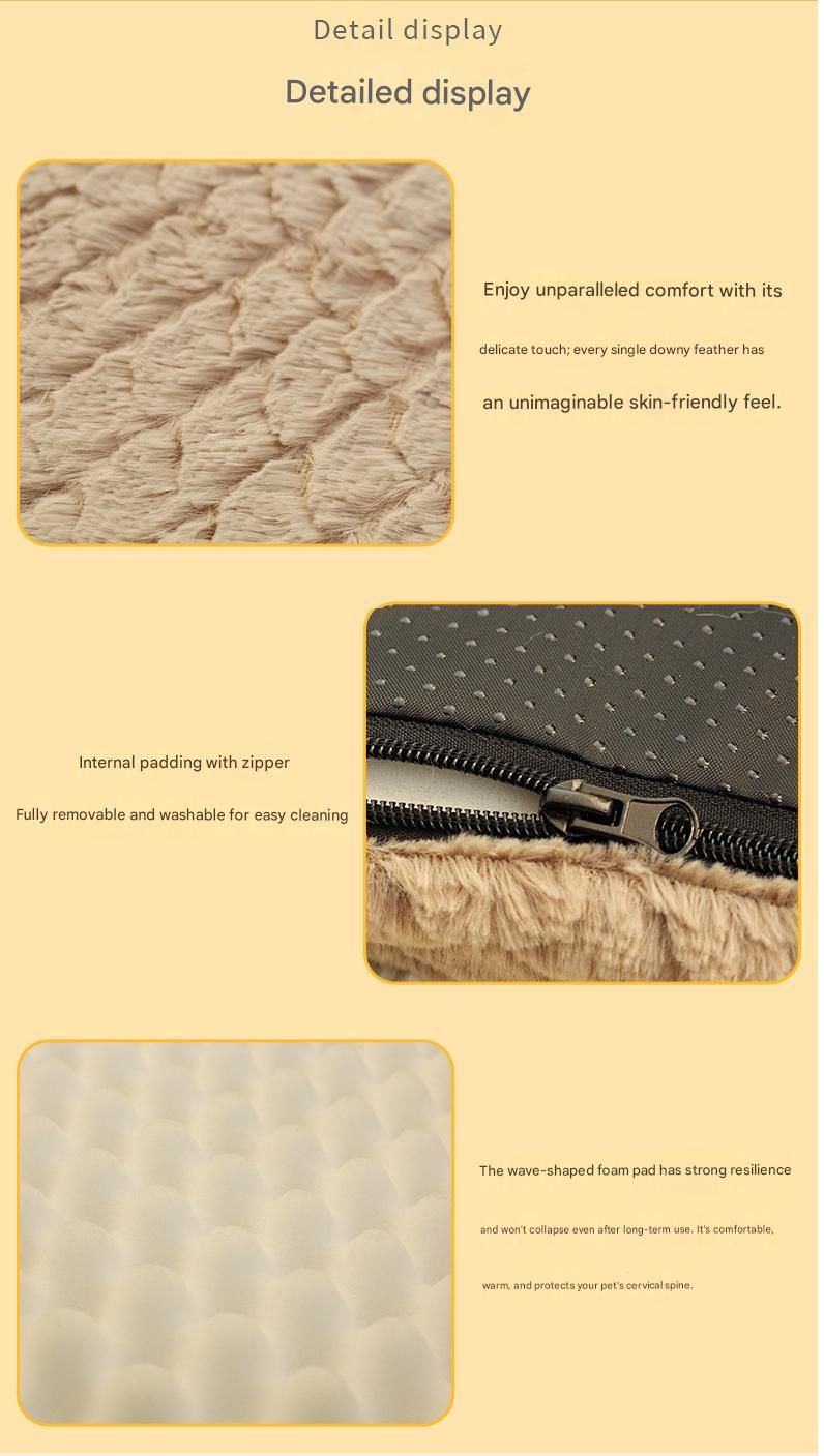 Grey XL size Pet Dog Bed Mat - Plush Short Fur Cover with Wave Foam Padding - Washable Removable Cover, Non-Slip Base, Warm Winter Cushion for Dogs and Cats, Multiple Sizes