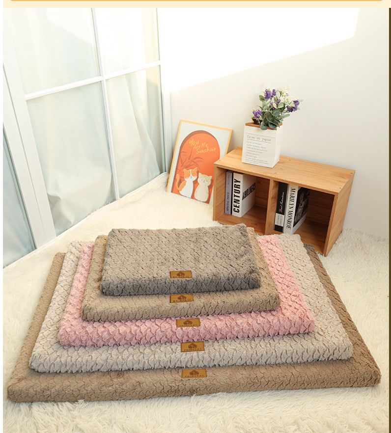 Grey XL size Pet Dog Bed Mat - Plush Short Fur Cover with Wave Foam Padding - Washable Removable Cover, Non-Slip Base, Warm Winter Cushion for Dogs and Cats, Multiple Sizes